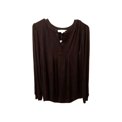 Loft Womans Blouse Black size Medium Long Sleeve Rayon Blend Lightweight 