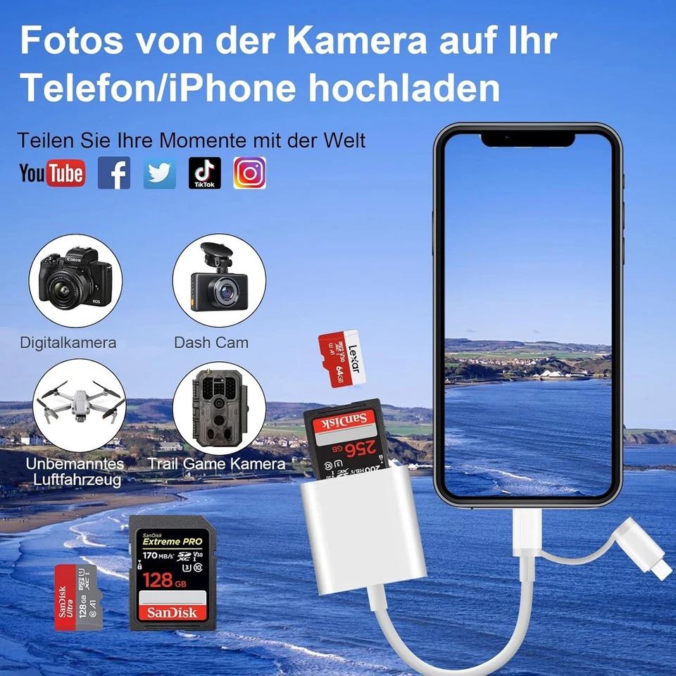 Adaptador lector de tarjetas SD 2 en 1 lector de tarjetas Micro SD para iPhone iPad cámara - Imagen 4 de 4