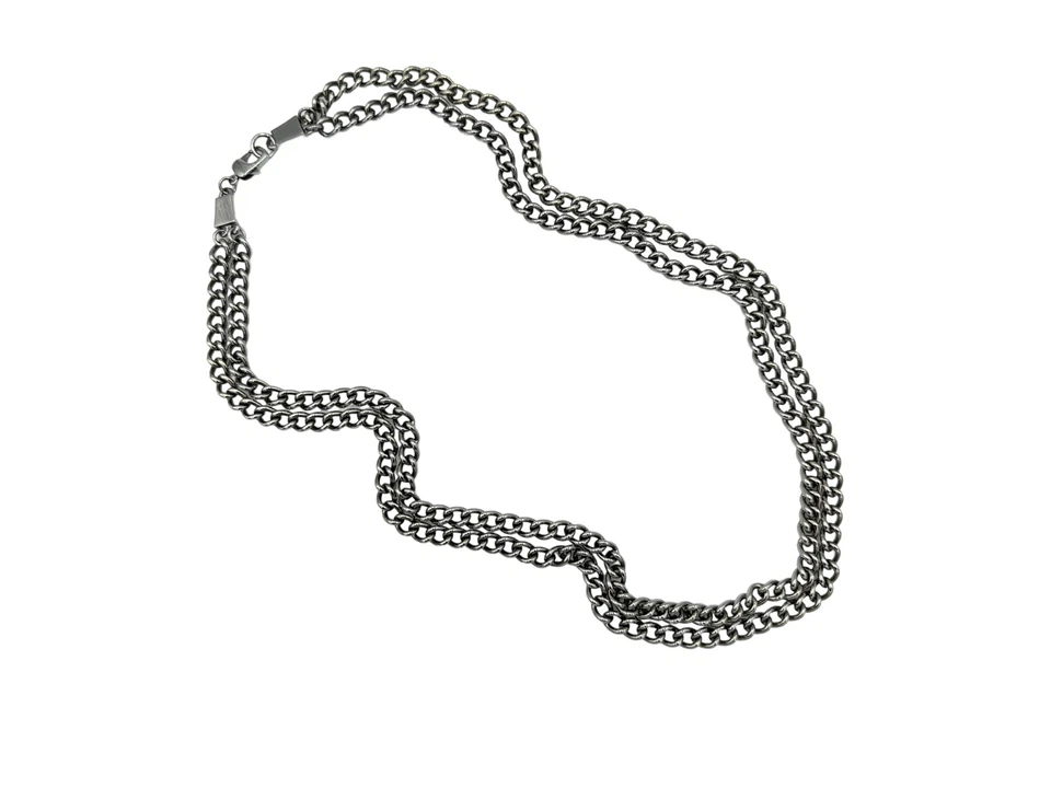 Collar/Cinturón ST JOHN Brillante Plata Gunmetal Grueso Doble Bordillo Cadena Distintivo Foto 2 de 4