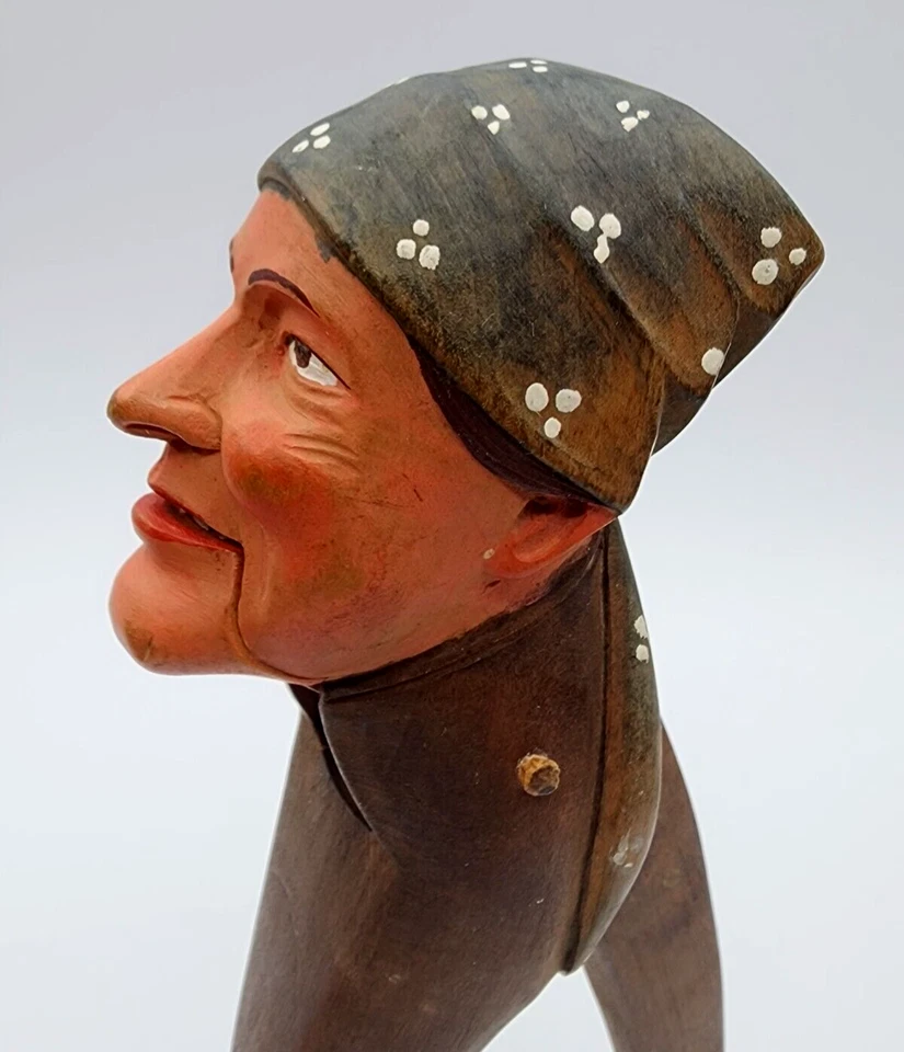 Black Forest Anri Swiss French??? Woman with Scarf Nutcracker Roughly 8" Long - Image 4 of 4