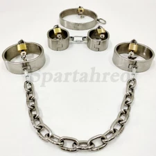 Stainless Steel Lock Collar Handcuffs Ankle Cuffs Detachable RestraintHeavy Duty