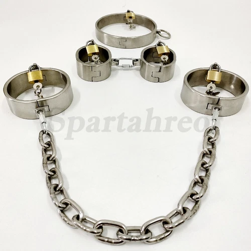 HOT Stainless Steel Heavy Duty Collar Handcuffs Ankle Cuffs Detachable Restraint - Picture 2 of 16