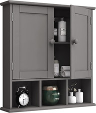 Stylish Grey Bathroom Wall Cabinet with Adjustable Shelves for Smart Storage