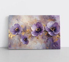 Purple Flowers Painting Print Canvas Floral Botanical Wall Art Decor Bathroom