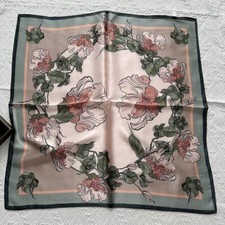 100 Mulberry Silk 27" Square Scarf Women Neckerchief Wrap Bandana Pink Flowers