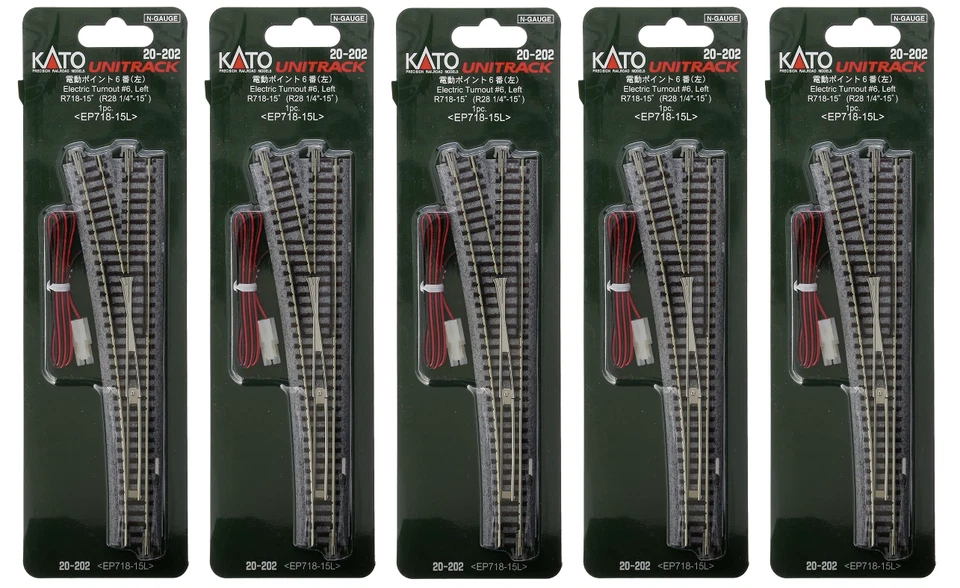 Kato 20-202 N Scale Unitrack Electric Turnout #6 Left Hand Set of 5 New - Image 2 of 4