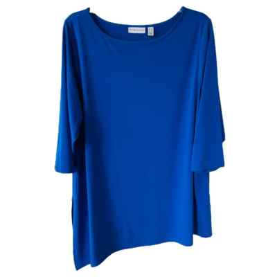 Susan Graver Liquid Knit Blue assymetrical blouse Size 1X