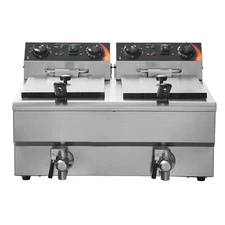 Commercial Electric Deep Fryer 22L Countertop Deep Fryer w/ Dual Tanks 3000W