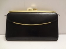Vintage Soft Leather Kiss Lock Clutch Wallet Billfold Gold Trim Compact