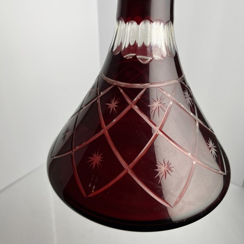 Decanter vintage rosso taglio a trasparente rubino forse un narghilè? Arte del vetro boemo - Foto 6 di 24