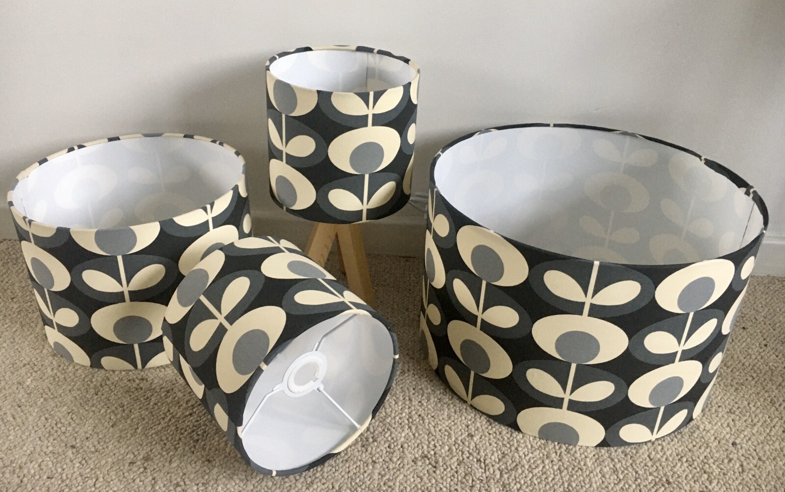 Orla Kiely Lampshade Grey Cream Oval Flower Ceiling Pendant Table Lamp