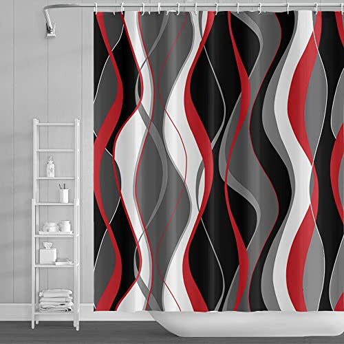 Black and Red Shower Curtain ASDCXZ Abstract Modern Grey and Red Geometric St... eBay