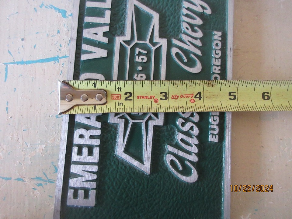 EMERALD VALLEY CLASSIC CHEVY CAR CLUB PLAQUE EUGENE, OREGON 55 56