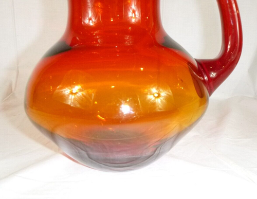 Vtg 60s Mid Century Blenko Tangerine Orange Red Pitcher 668L 8.25" - Picture 4 of 7