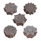Mandala Wooden Printing Stamps DIY Henna Textile Paper Clay Blocks (Set of 5)