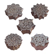Mandala Wooden Printing Stamps DIY Henna Textile Paper Clay Blocks (Set of 5)