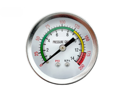 Air Compressor Pressure / Hydraulic Gauge 2'' Face Back Mount 1/8'' NPT 0-200 PSI