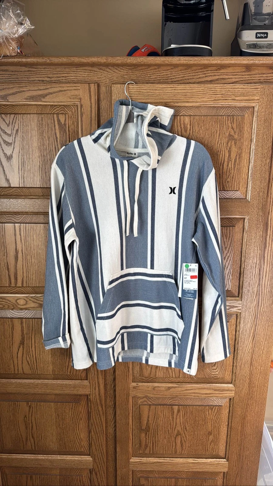 Hurley Men's Small Hooded Poncho Blue Stripe Hoodie
