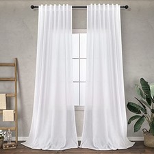 Simple Linen Curtains 90 Inches Long for Living 52"W x 90"L Pack of 2 White