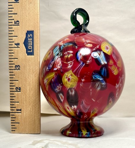 Murano Millefiori Globe Orb Footed Free Standing Hanging Witch Ball - Red Blue - Picture 8 of 8