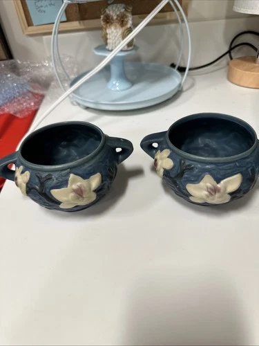 Vintage Reproduction Roseville 665-3 Blue Jardinier Pottery