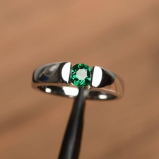 Green Emerald Lab Created 925 Sterling Silver Women Minimal Ring Duty Free