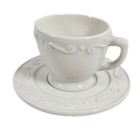 Partylite Teacup Saucer Votive Candle Holder All White Ceramic Farmhouse Rustic