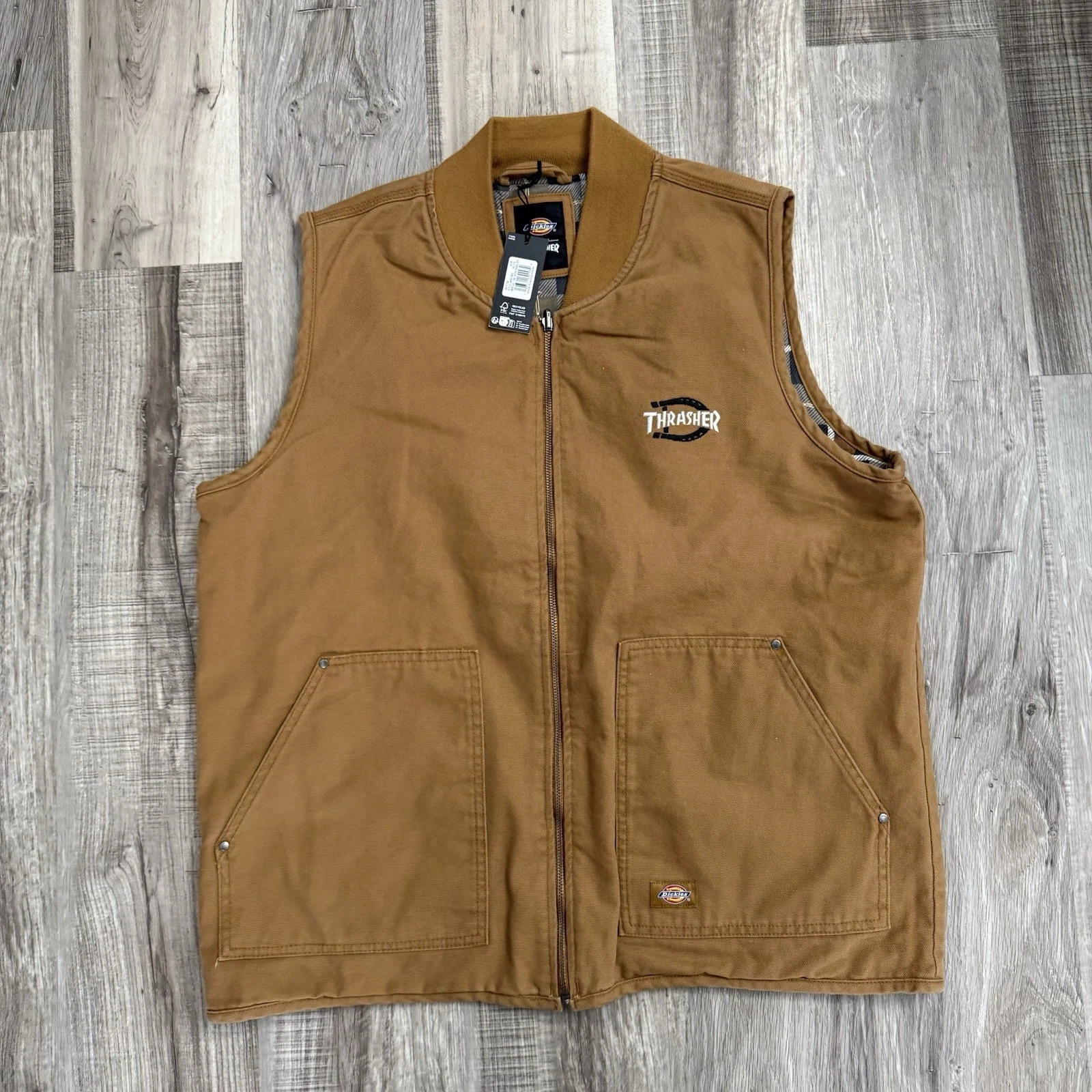 Thrasher X Dickies Quilt Lined Woven Padded Vest Brown Duck Men’s Size XL