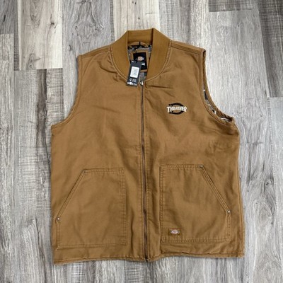 Thrasher X Dickies Quilt Lined Woven Padded Vest Brown Duck Men s Size XL