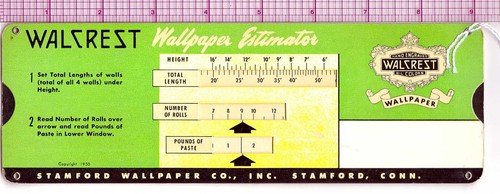 Walcresst Wallpaper Estimator, cardstock slide rule (S-0370)