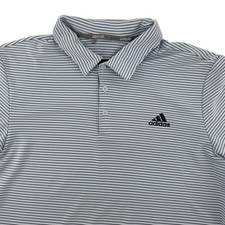 Adidas Polo Shirt Mens L Light Blue Striped Performance Golf Short Sleeve GH1451