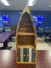 Wood Boat Shaped Wall Shelf Rustic 24” with Cabinet Doors Nautical Decor