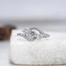 2 Ct CTW Round Cut Moissanite Three Stone Engagement Ring 14K White Gold Plated