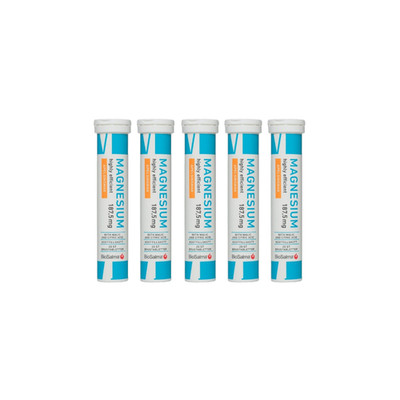 5er Pack BioSalma Magnesium Orange 20 Brausetabletten Vegan Zuckerfrei 187,5m