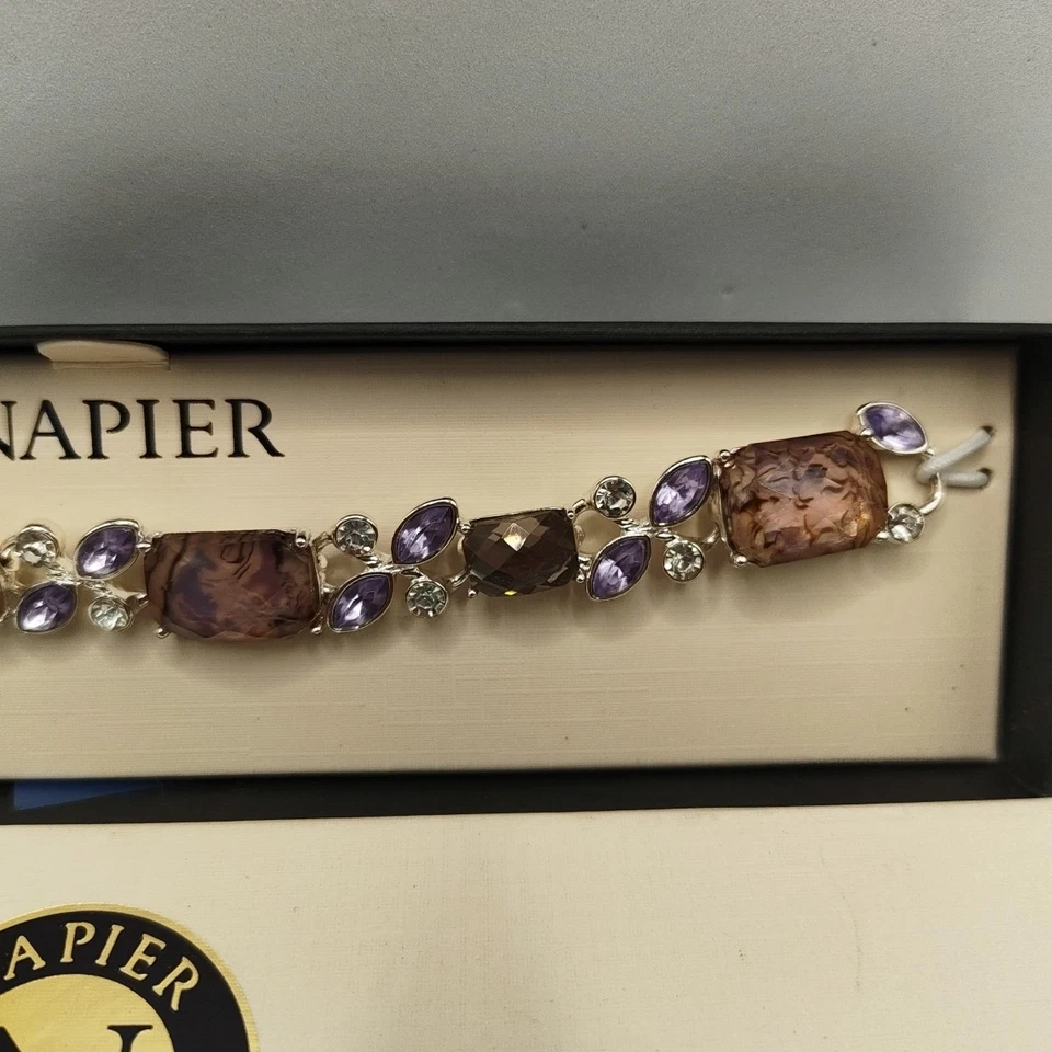 Pulseira Napier roxa lavanda e prata strass pedra preciosa brilhante link da moda - Imagem 4 de 4