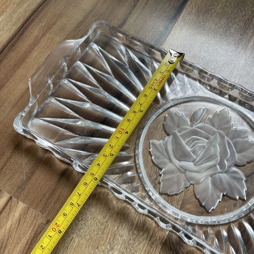 Vintage Etched Glass Rose And Starburst Serving Tray 6”x13” - Picture 7 of 8