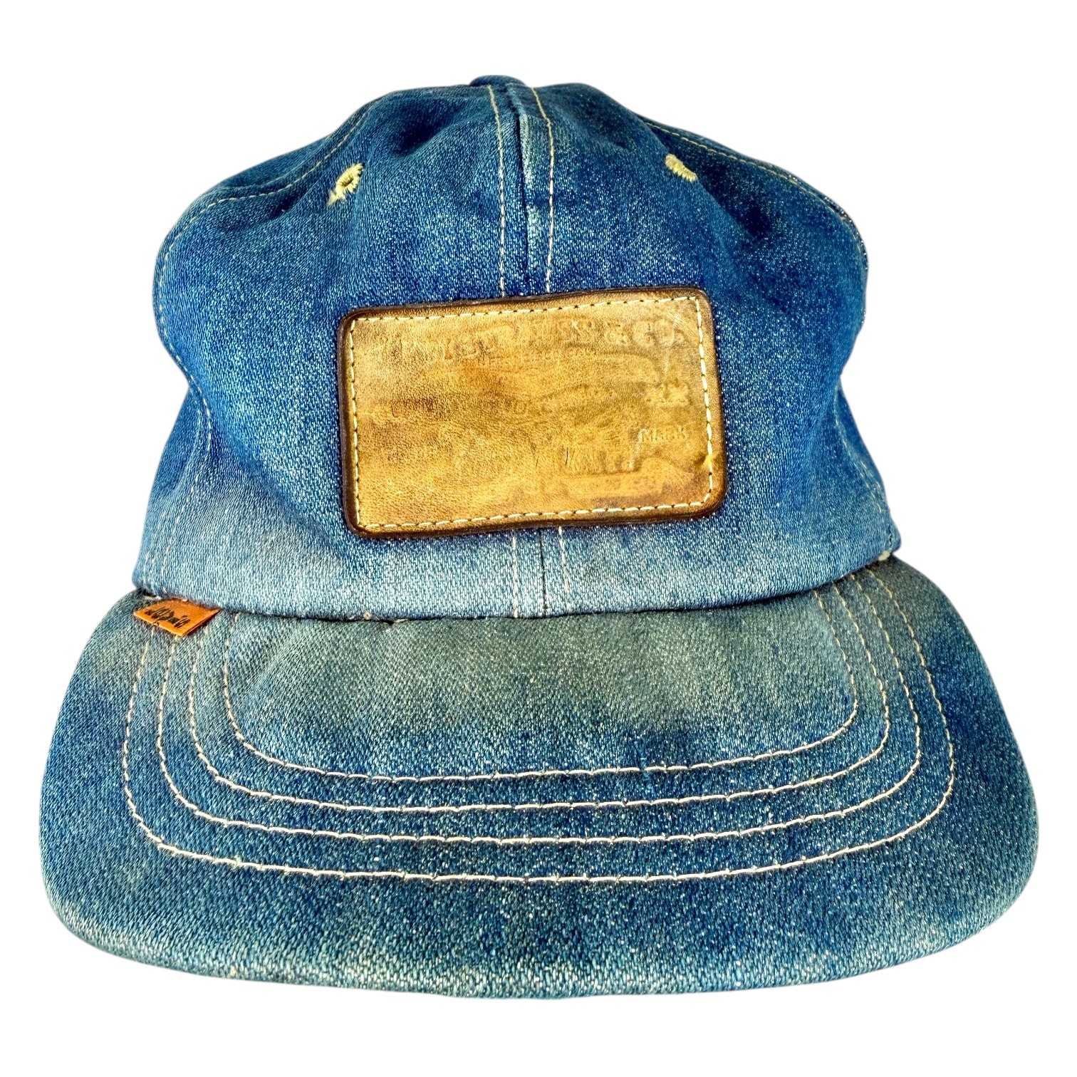 Levi Strauss Hat Denim Leather Patch Strapback Or… - image 2