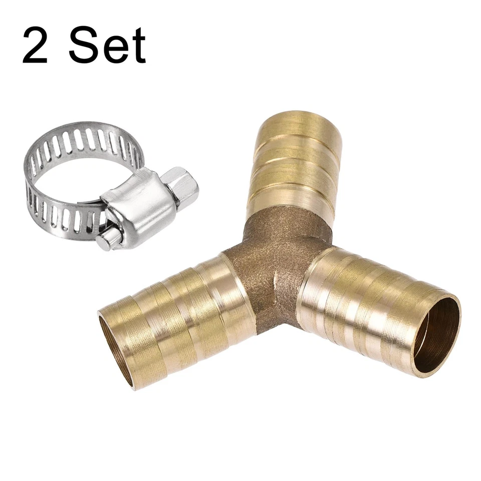 2Pcs Barb Hose Fitting 12mm OD Y Shape Pipe Connector Brass with Hose Clamps - Image 4 of 4