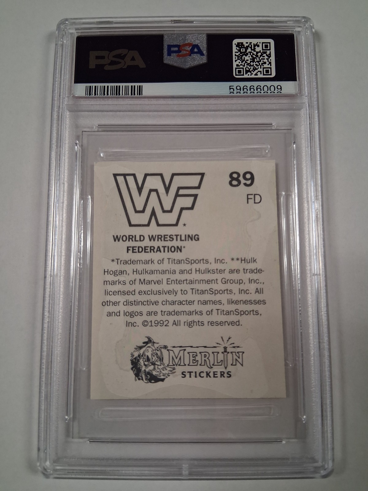 1992 Merlin WWF Undertaker Wrestling Sticker PSA 7 WWE WCW AEW NWA TNA view 2