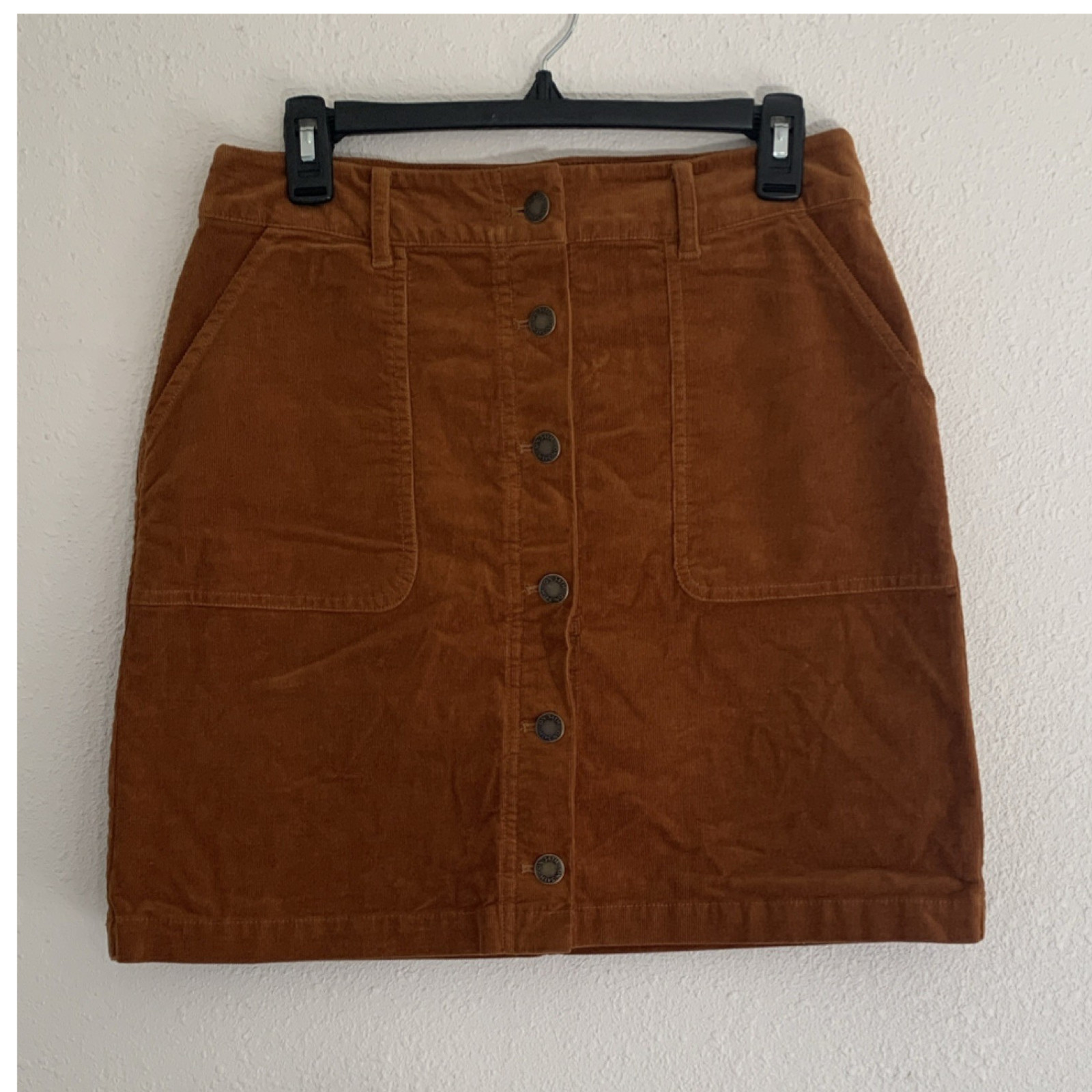 ON 34TH Women's Brown Solid Corduroy Button Front A-Line Short Skirt 6 Pockets