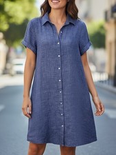 Tahari Linen Short Sleeve Button Up A Line Dress Y2K Cottagecore Lagonlook Sz S
