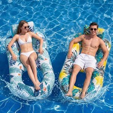 2 Pack Pool Floats Adult Heavy Duty-Adult Pool Float Lounger with Cup Holders,