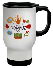 Personalised Happy Nowruz Half-Sin Table Travel Mug Cup Gift White
