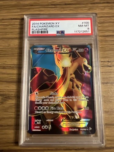PSA 8 Charizard EX Full Art 100/106 Flashfire 2014 Pokemon XY FA Holo 🔥