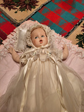 Baby Doll Light Skin Blue Eyes Blonde Straight Hair Soft Body Dress  Bonnet