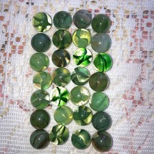 Vintage Cat s Eye Marbles Lot Of 28 Green Swirl Shooter Mix