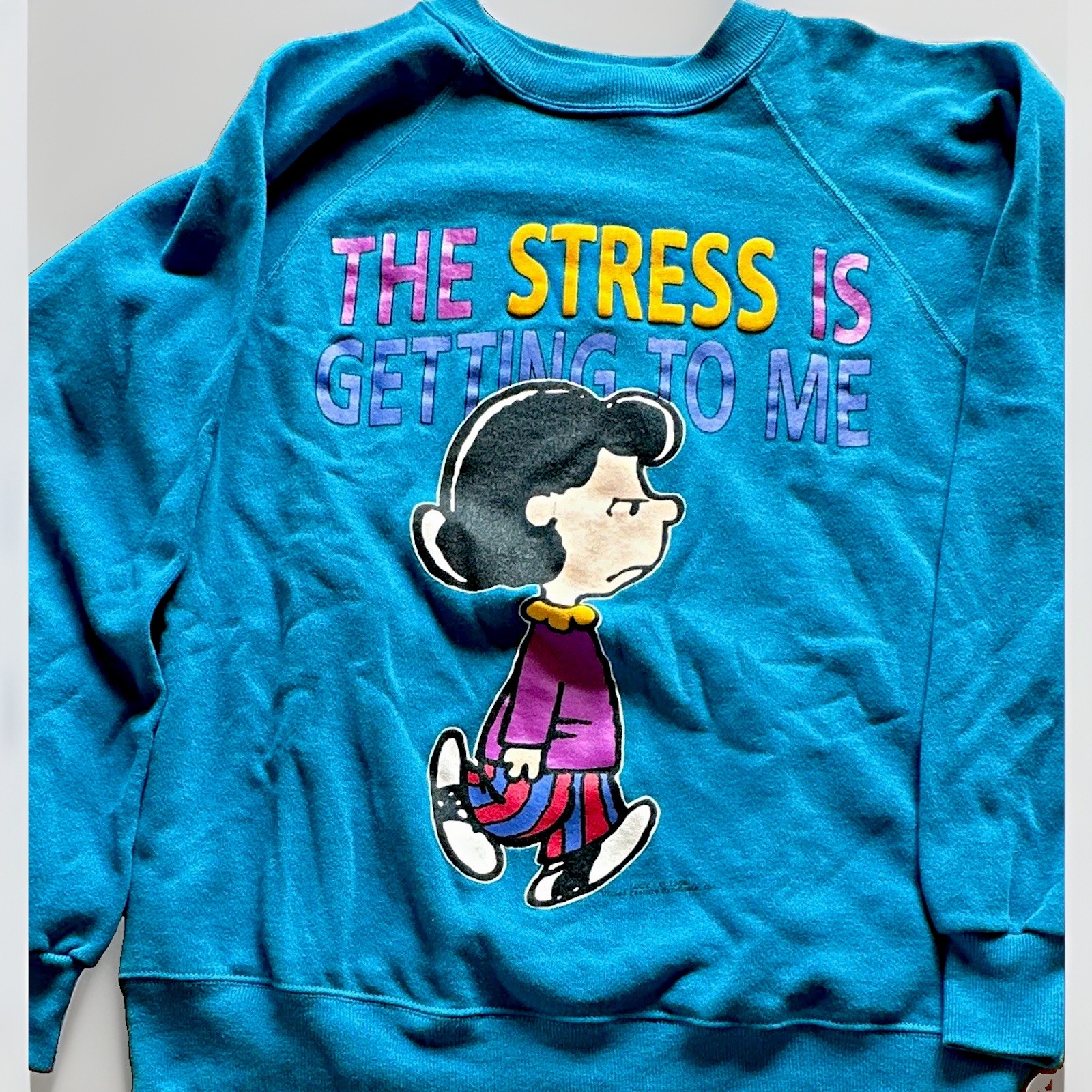 Vintage Blue Lucy Graphic Print Cotton Crew Neck Pullover Sweatshirt Unisex XL