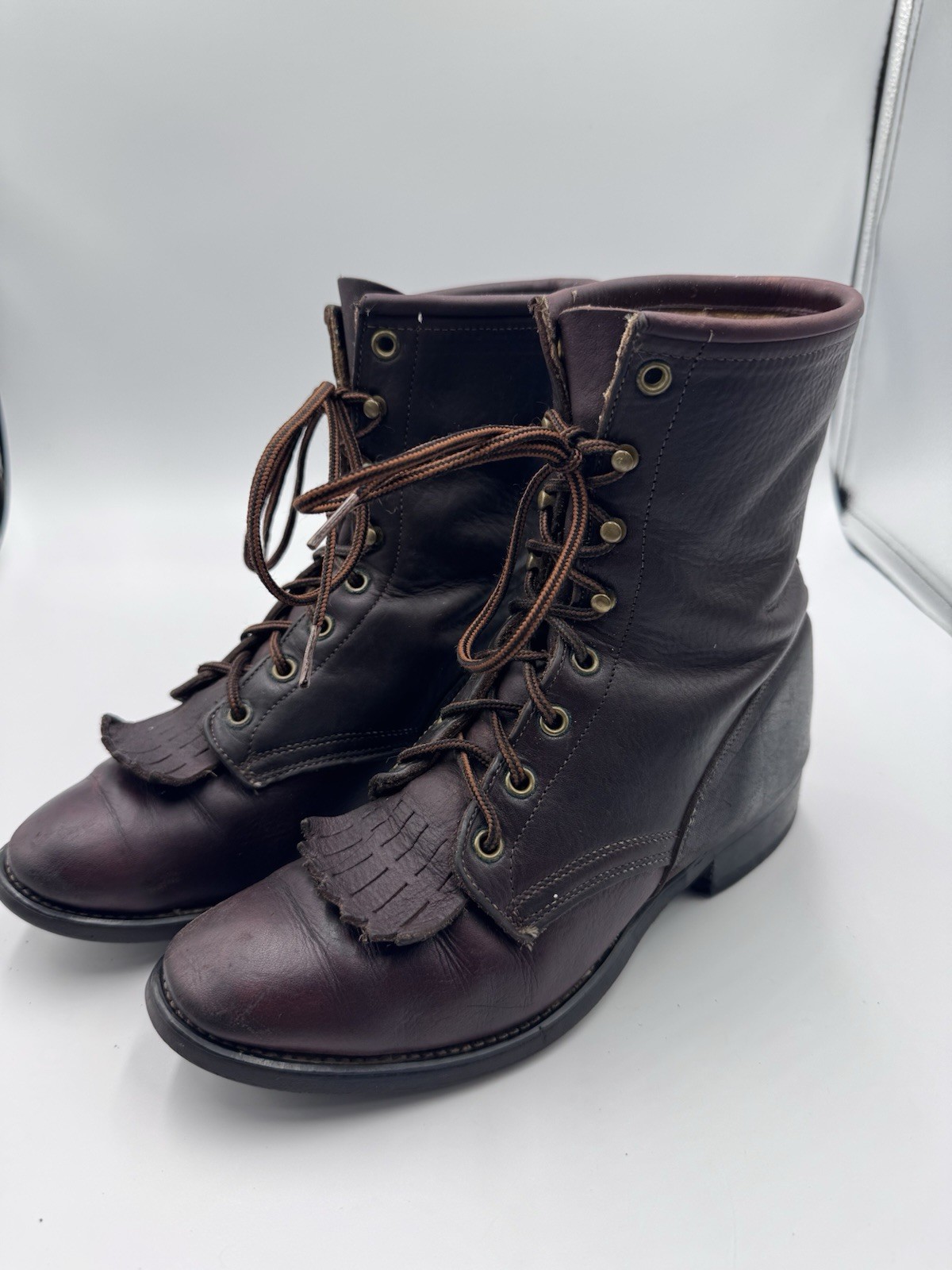 VTG Justin Roper Kiltie Lace Up Cowboy Western Boots Men's Size 8 Made In USA