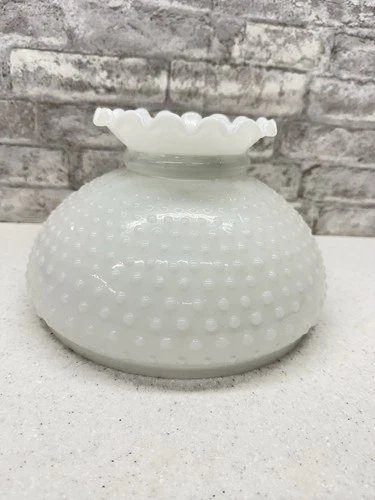 Vintage White Milk Glass Ruffled Top Hobnail Hurricane Lamp Shade 10" Fitter