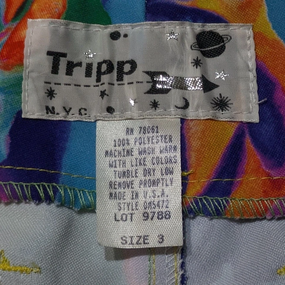TRIPP NYC Vintage 80s 90s Flare Pants Size 3 Colorful Rose Art Warhol Print RARE - Image 3 of 4
